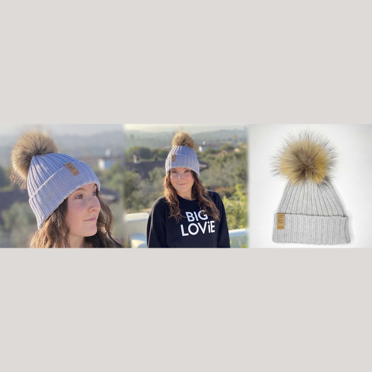 Hug Me Cotton Ribbed Beanie with Faux Fur Pom